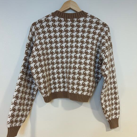 HOLLISTER Sz S Houndstooth Brown White Oversized Crop Very Soft Women’s Sweater - Picture 6 of 9